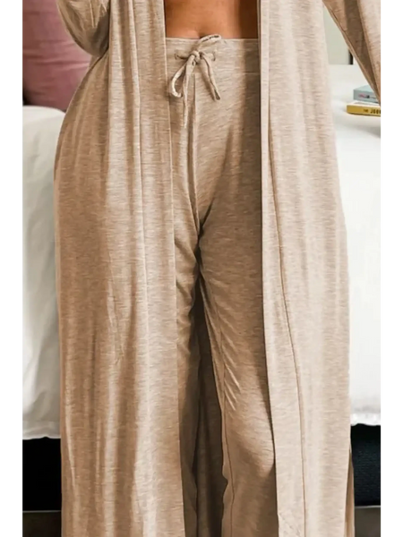 Trendsi 2 Pc Pants and Duster Leisure Set in beige soft fabric with drawstring waist