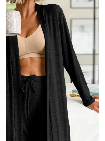 Trendsi 2 Pc Pants and Duster Leisure Set in black soft fabric for comfortable casual wear