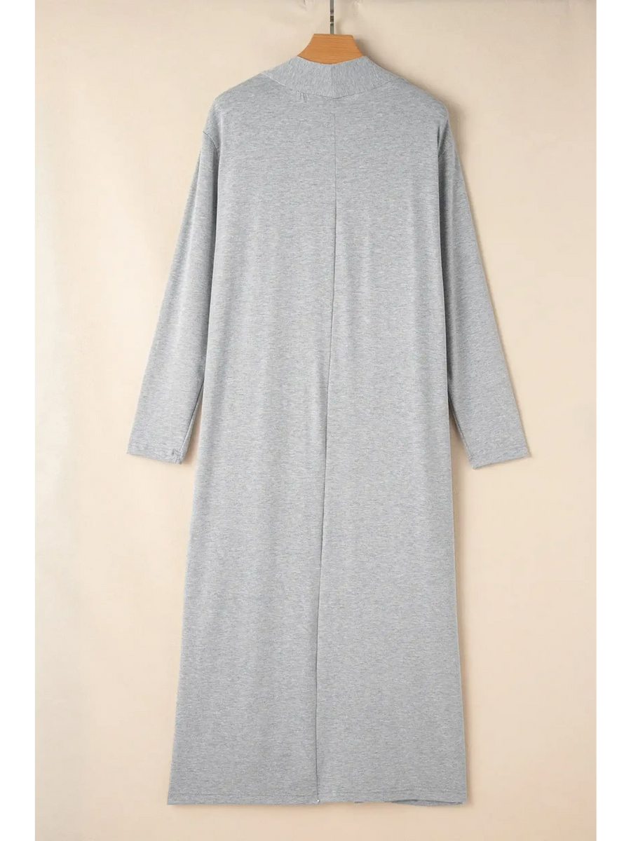 Trendsi gray long sleeve duster from 2 Pc Pants and Duster Leisure Set shown from back