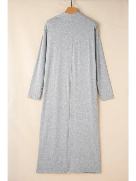 Trendsi gray long sleeve duster from 2 Pc Pants and Duster Leisure Set shown from back