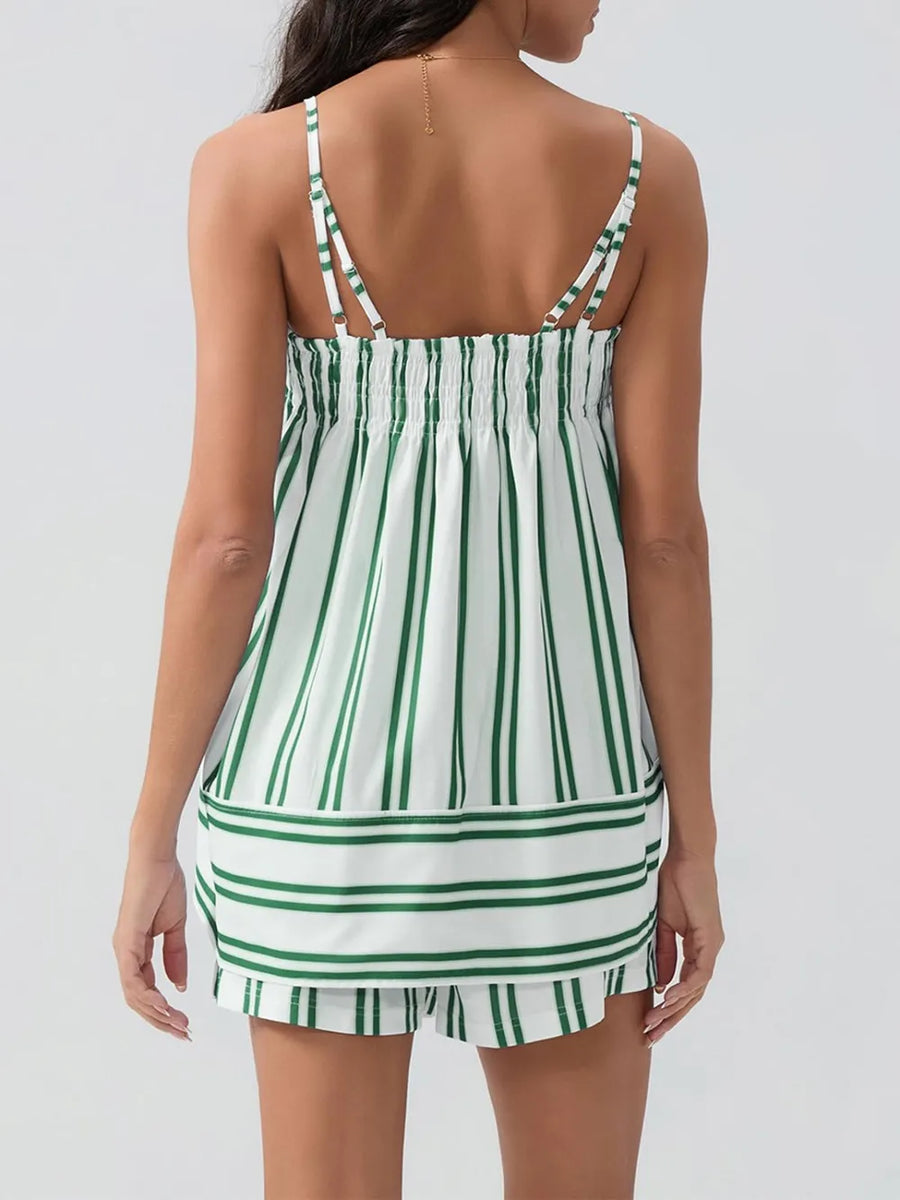 Trendsi green and white striped beachwear matching sets for women short set with adjustable straps