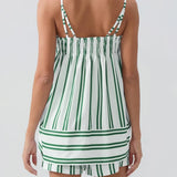 Trendsi green and white striped beachwear matching sets for women short set with adjustable straps