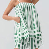 Trendsi beachwear matching sets for women green and white striped sleeveless short set