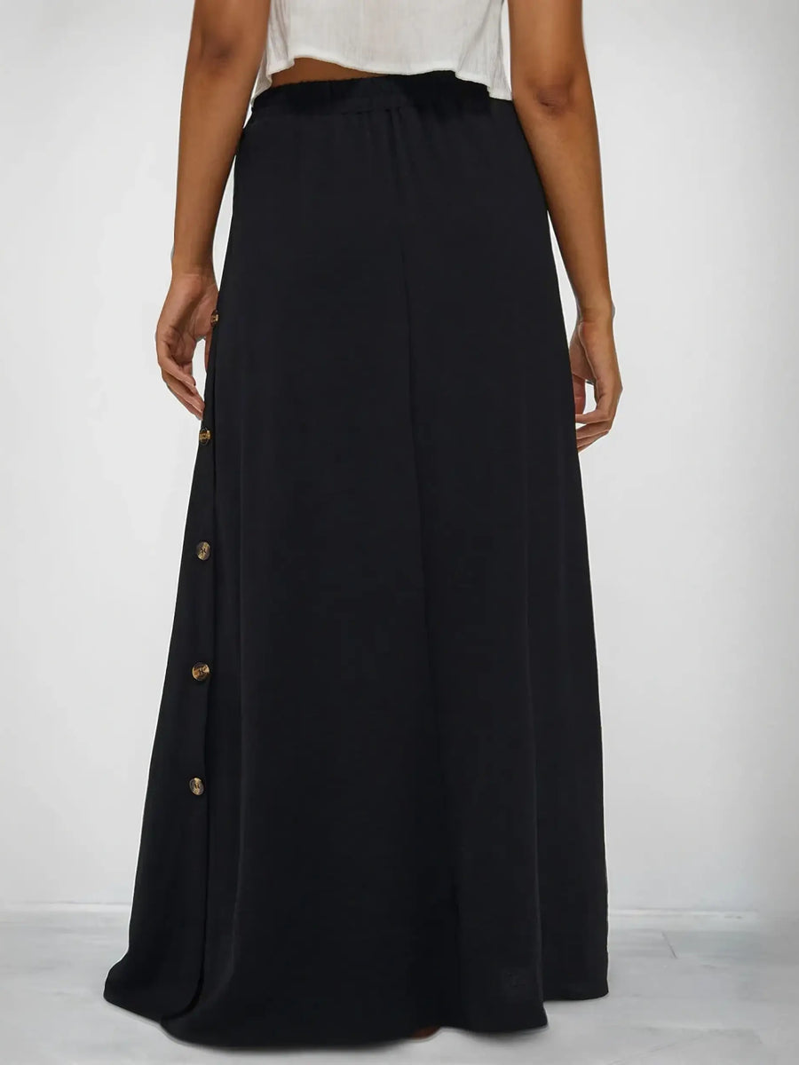 Babe Beachwear black maxi skirt with side buttons casual chic vacation skirt for stylish comfort