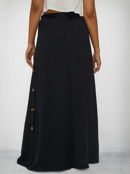 Babe Beachwear black maxi skirt with side buttons casual chic vacation skirt for stylish comfort