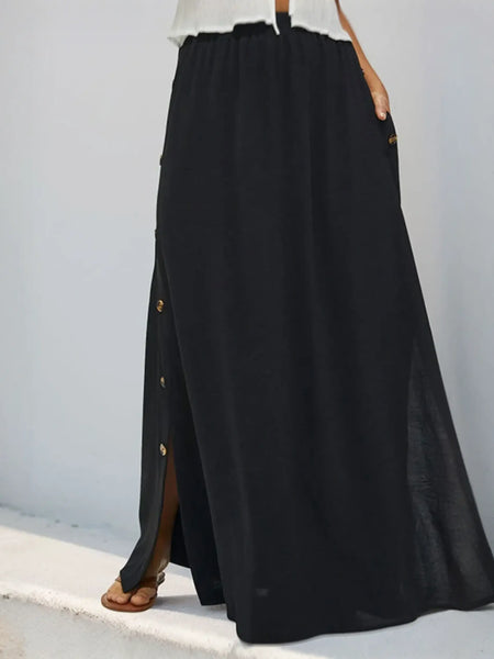 Babe Beachwear black maxi skirt with side buttons perfect casual chic vacation skirt for summer