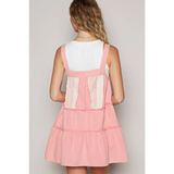 casual resort Mini dress for women in pink with lace details and tiered skirt from the back