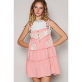  casual resort Mini dress for women in pink with button and lace detailing