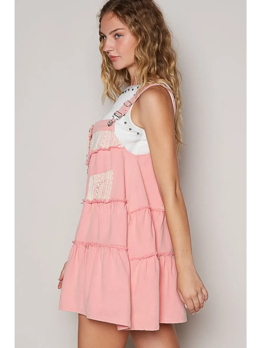 casual resort Mini dress for women in pink with tiered design and adjustable straps