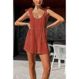 Trendsi casual white vacation romper styled in rust color with pockets and shoulder tie straps