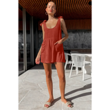 Trendsi rust orange romper with tie straps and pockets perfect for summer wear