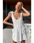 Trendsi casual white vacation romper with tie shoulder straps and front pockets