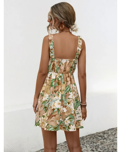 Babe Beachwear  chic floral sundress for women with ruffle straps and a gathered waist mini dress