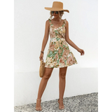 Babe Beachwear  chic floral sundress for women mini dress with beige green and white flower print