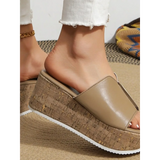 Trendsi beige heel shoes with cork platform sole chic peep toe sandals for women