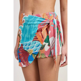Emory Park colorful chic vacation sarong skirt with tropical print and side tie detail