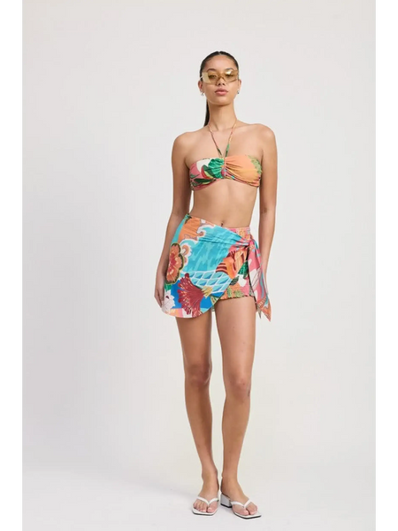 Emory Park colorful chic vacation sarong skirt with tropical print tied at the waist