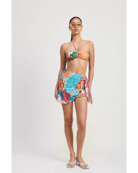 Emory Park colorful chic vacation sarong skirt with tropical print tied at the waist