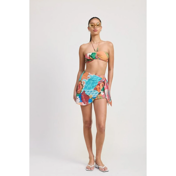 Emory Park colorful chic vacation sarong skirt with tropical print tied at the waist