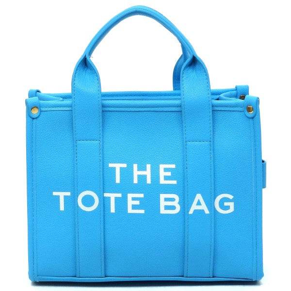 Fashion World blue Compact Tote Bag Satchel with sturdy handles and sleek design