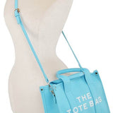 Fashion World blue Compact Tote Bag Satchel with adjustable shoulder strap and top handles