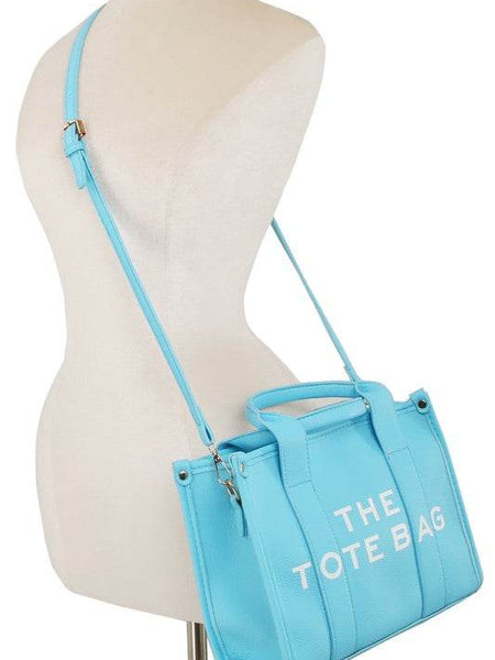 Fashion World blue Compact Tote Bag Satchel with adjustable shoulder strap and top handles