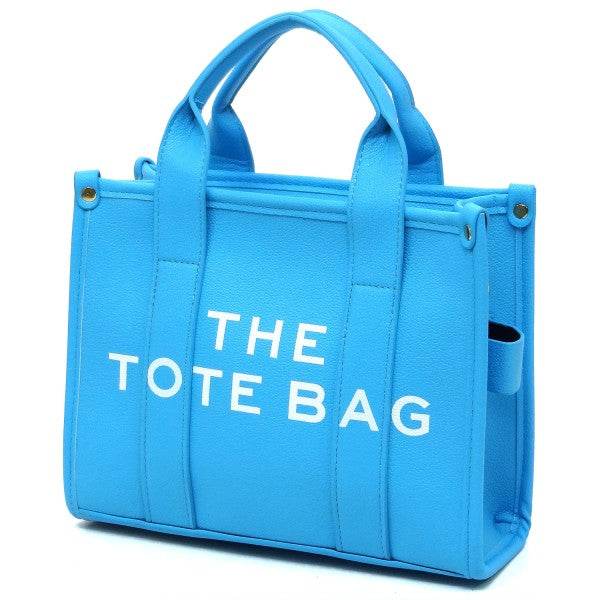 Fashion World blue Compact Tote Bag Satchel with structured design and dual top handles