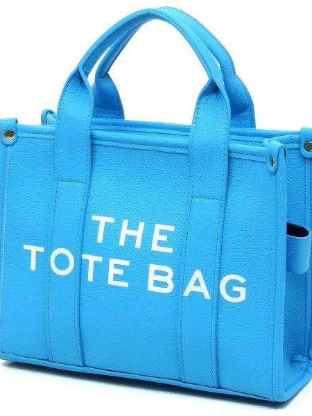 Fashion World blue Compact Tote Bag Satchel with structured design and dual top handles