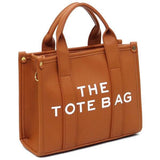 Fashion World brown leather Compact Tote Bag Satchel with sturdy handles and gold-tone hardware