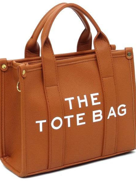 Fashion World brown leather Compact Tote Bag Satchel with sturdy handles and gold-tone hardware