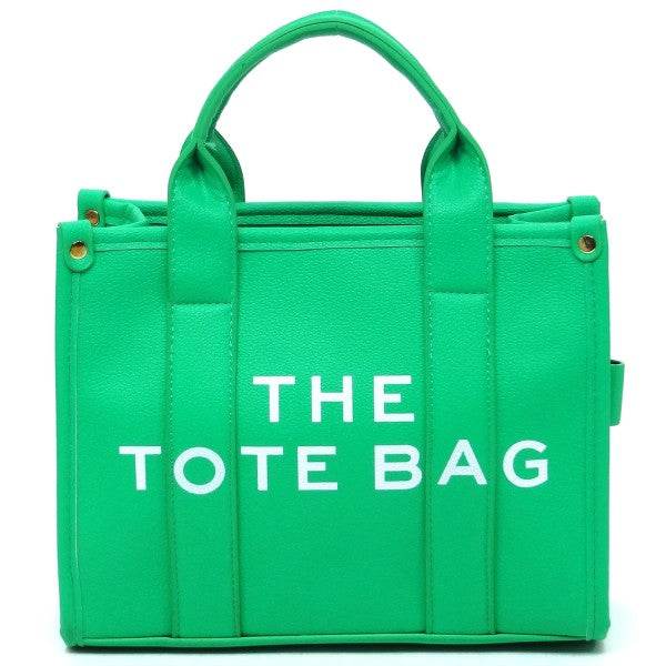 Fashion World green Compact Tote Bag Satchel with sturdy handles and bold white text design