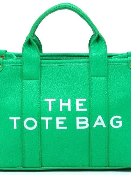 Fashion World green Compact Tote Bag Satchel with sturdy handles and bold white text design