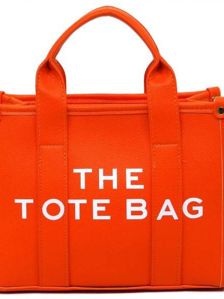 Fashion World Compact Tote Bag Satchel in bright orange with dual handles and bold white text