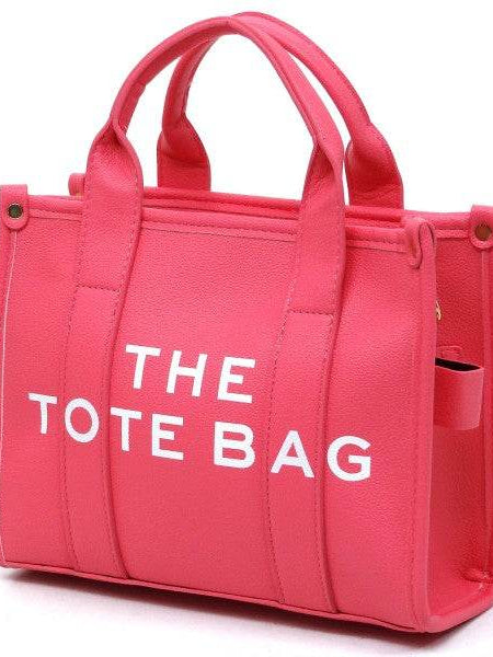 Fashion World pink Compact Tote Bag Satchel with sturdy handles and bold white text design