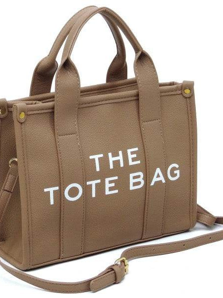 Fashion World Compact Tote Bag Satchel in brown with dual handles and adjustable shoulder strap