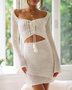 Babe Beachwaer white cutout crochet beach mini coverup with long sleeves and lace-up front detail