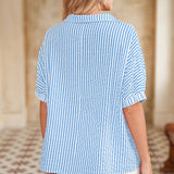 EG fashion dolman sleeve summer top for women in blue and white stripes with short sleeves2