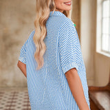 EG fashion dolman sleeve summer top for women in blue and white stripes with short sleeves