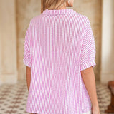 EG fashion dolman sleeve summer top for women in pink and white stripes shown from back
