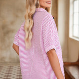 EG fashion pink striped dolman sleeve summer top for women with short sleeves and relaxed fit