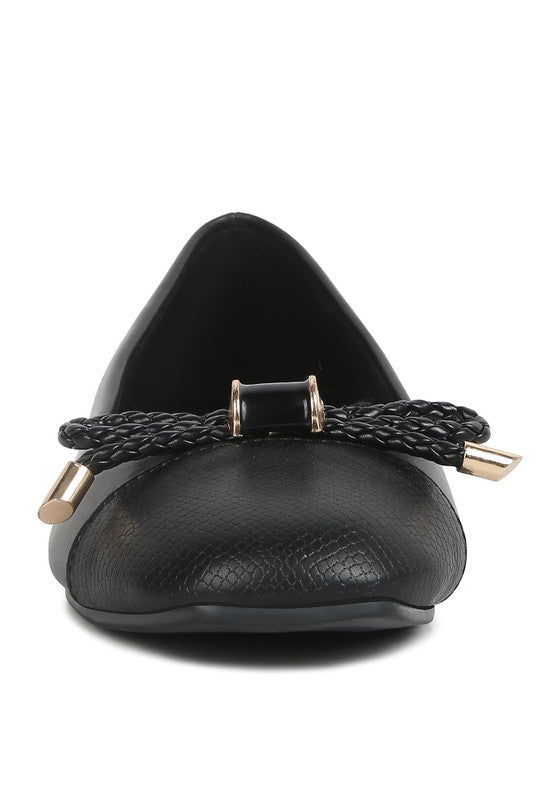 Rag Company black ballet flats dressy flats with bow for summer featuring textured toe and braided bow detail
