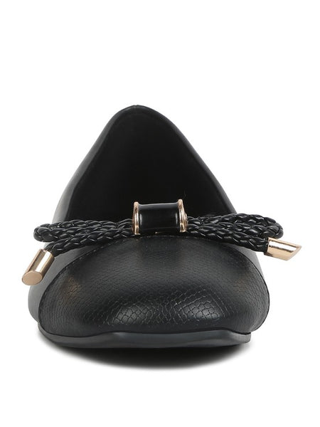Rag Company black ballet flats dressy flats with bow for summer featuring textured toe and braided bow detail
