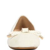 Rag Company dressy flats with bow for summer in white textured fabric with braided bow detail