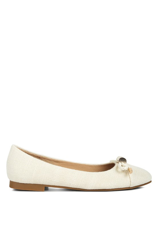 Rag Company cream ballet flats dressy flats with bow for summer with low heel and textured finish