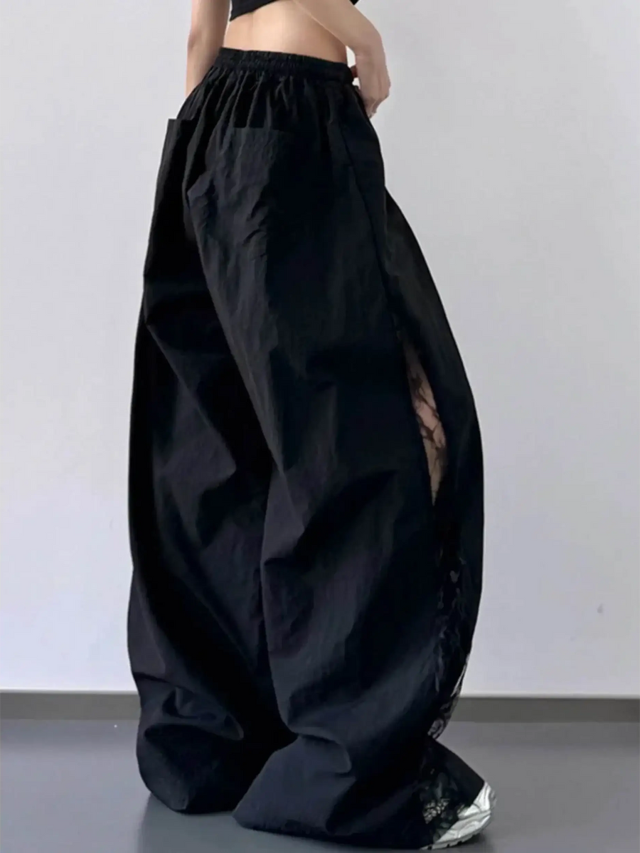 Babe Beachwear black extra wide leg flowing beach pants with elastic waist and side slit