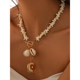 Trendsi Fashionable Shell Resort Necklace with starfish chain and gold shell charms