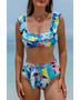 Trendsi high waist bikini set with support top in colorful tropical print with ruffle straps