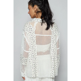 Trendsi lightweight crochet long white floral crochet top with open knit pattern on model