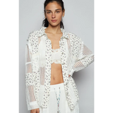 Trendsi white lightweight crochet long sleeve top with floral and open knit patterns