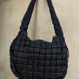 Black Lightweight Large Quilted Puffer Shoulder Bag by Babe Beachwear with padded strap